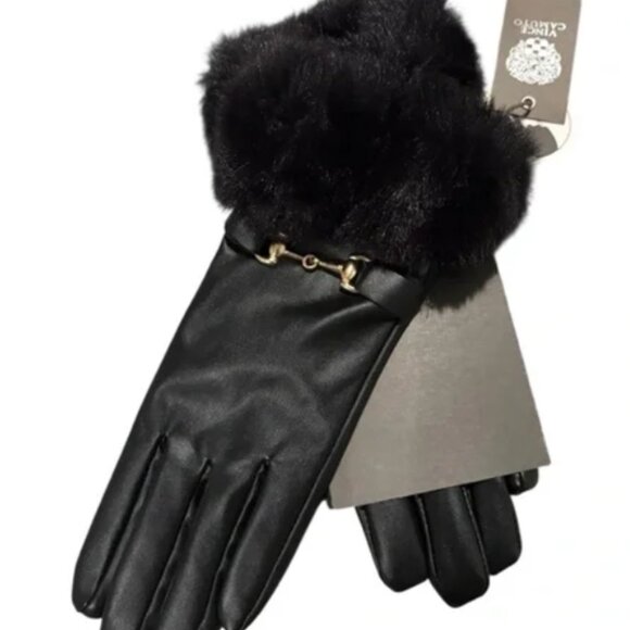 Vince Camuto Black Faux Cuff Leather Gloves | Large-NWT - Picture 4 of 4